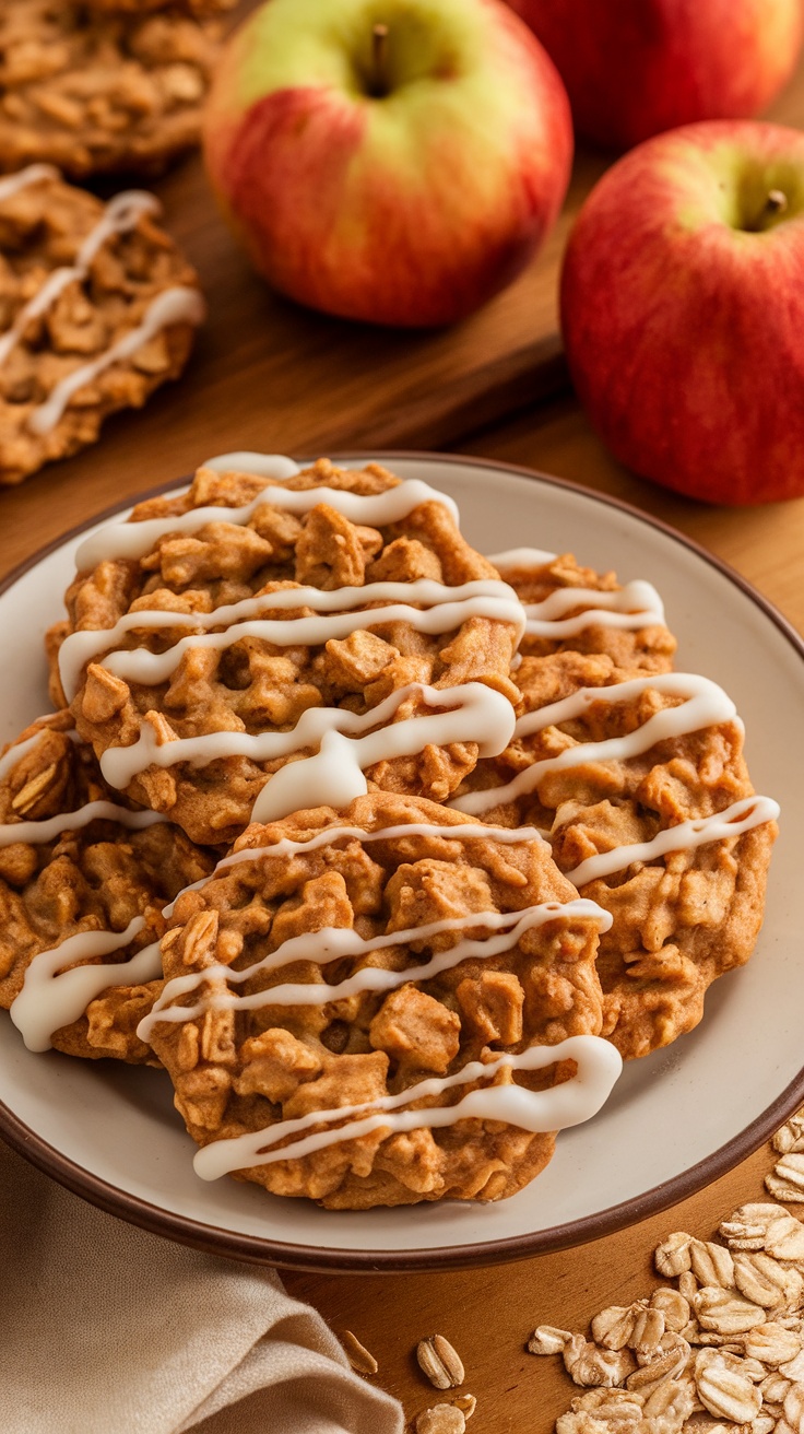 Healthy candy apple cookies with oats and apples on a plate