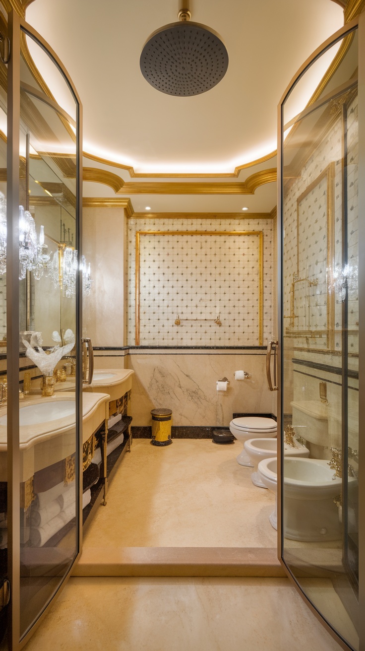 Luxurious ensuite shower room featuring a rainfall showerhead and elegant decor.