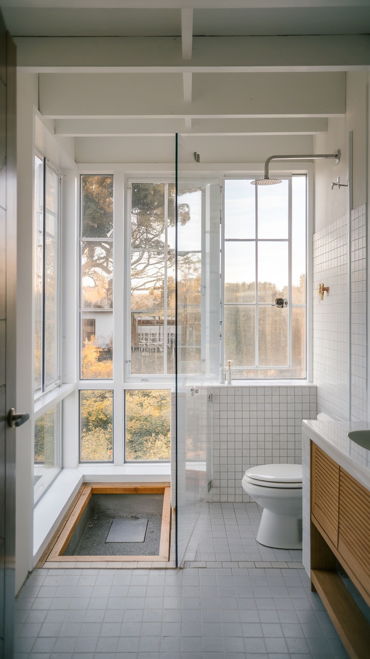 Light and airy ensuite shower room with large windows and open ventilation