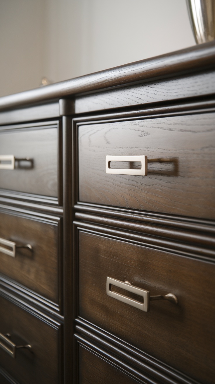 Close-up of a dresser with modern hardware