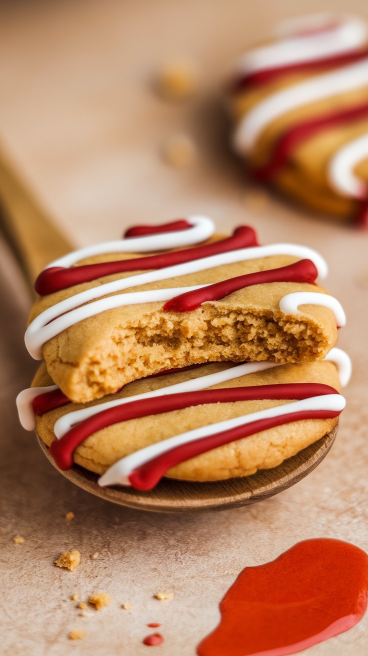 Delicious candy apple cookies with caramel drizzle and colorful icing.