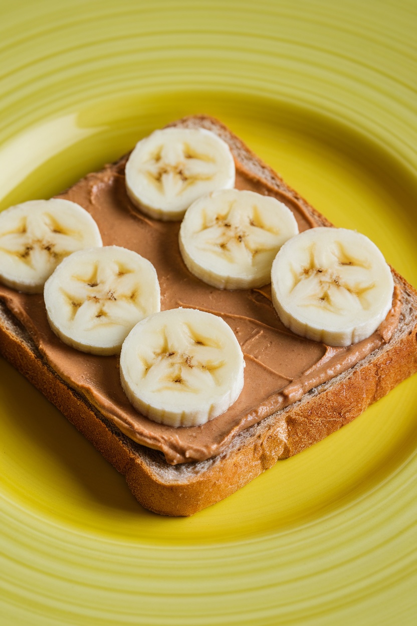 Peanut Butter Banana Toast with banana slices on top