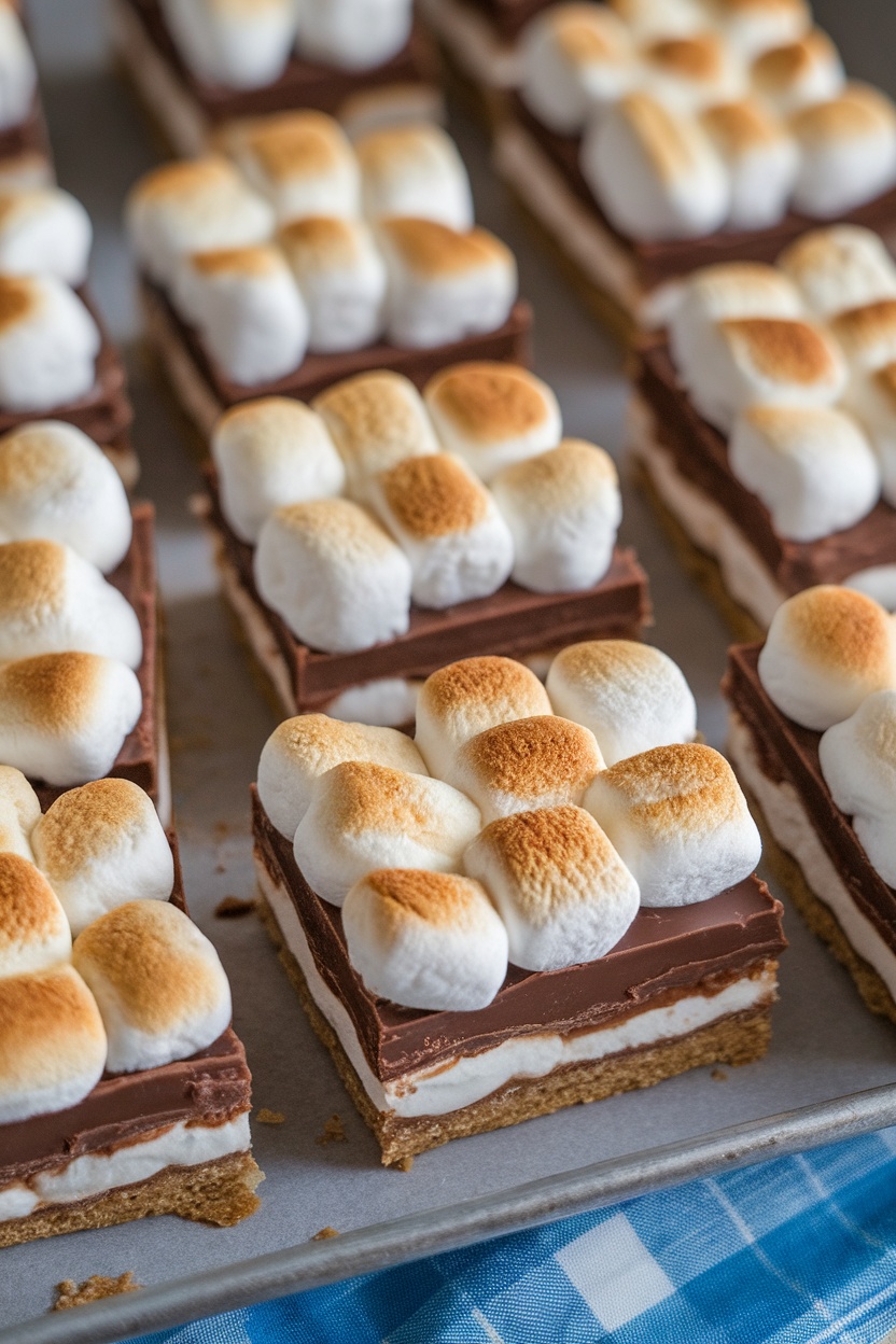 Delicious s'mores graduation bars with toasted marshmallows on top