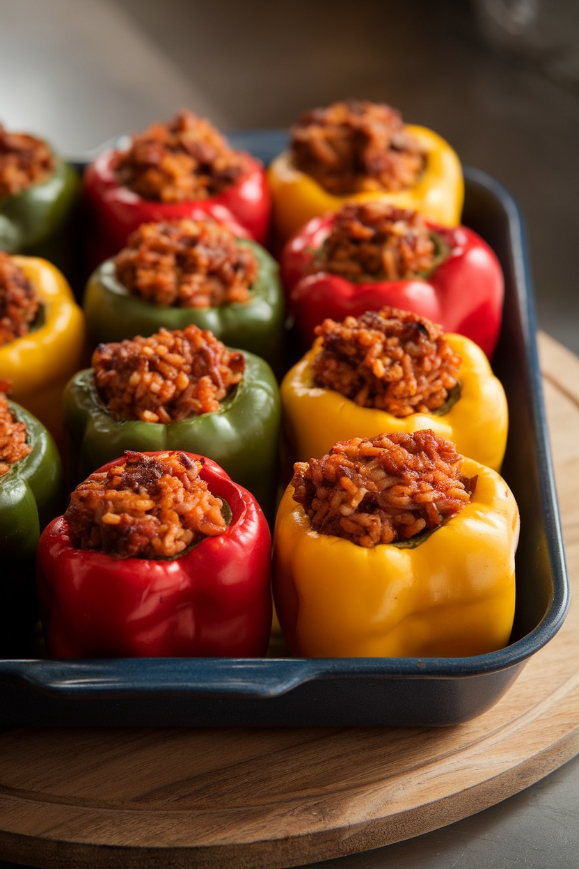 Stuffed bell peppers filled with rice and beef