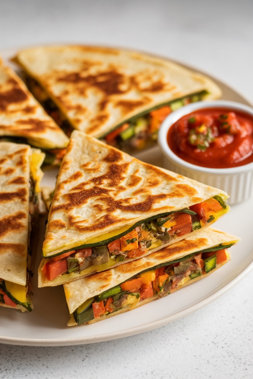Delicious vegetable quesadillas served with salsa