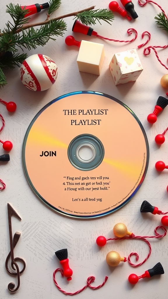 Custom playlist CD cover surrounded by festive decorations.