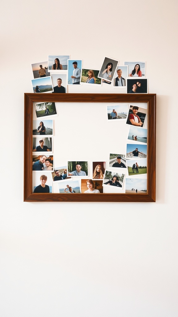 A decorative photo collage frame with various pictures of people.