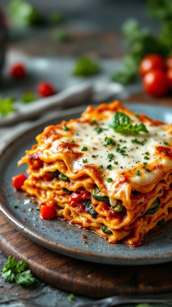 A delicious lasagna with roasted vegetables