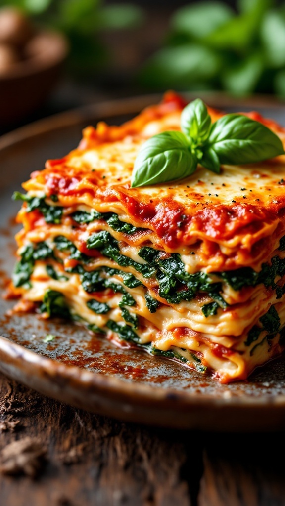 Layered vegetable lasagna with spinach and ricotta