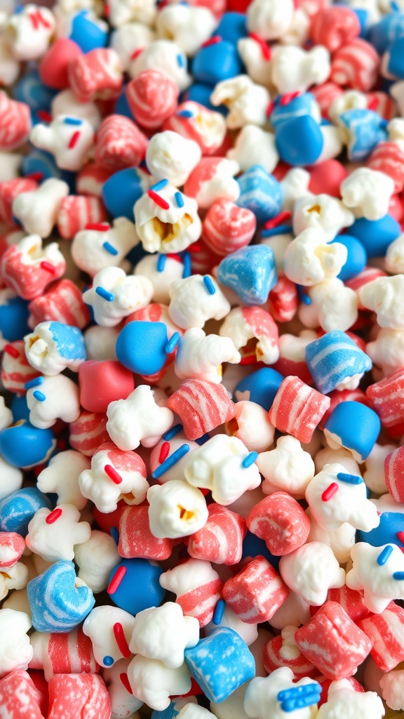 Colorful red, white, and blue popcorn mix