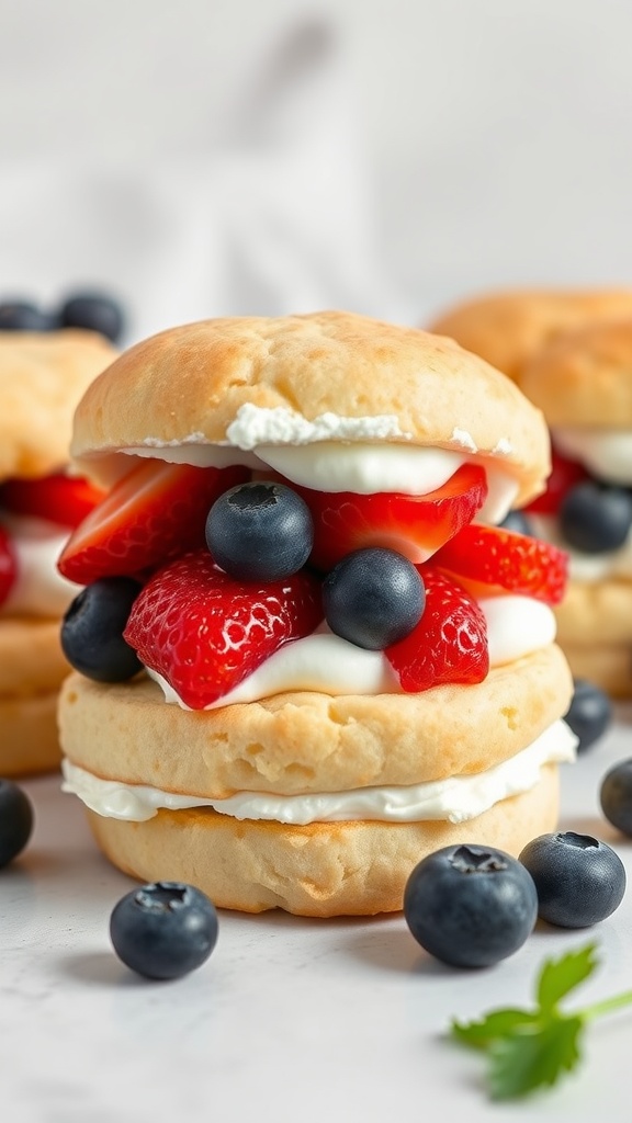 Strawberry and blueberry shortcake dessert